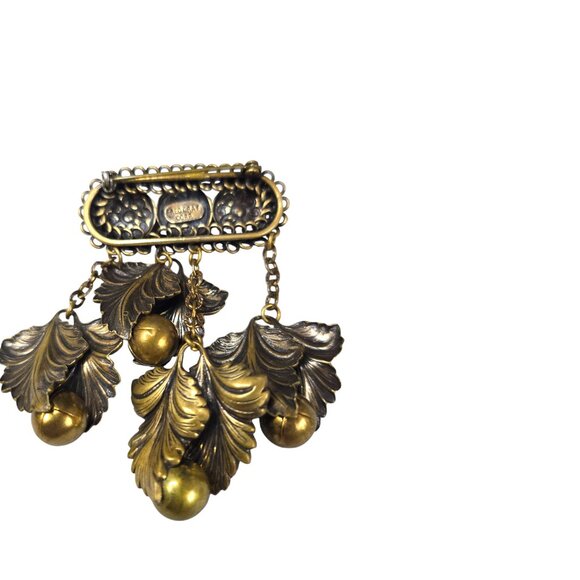 Fred Gray Brooch 1930s Dangle Leaves Bar Pin Silver Tone Vintage Rare - Picture 2 of 2